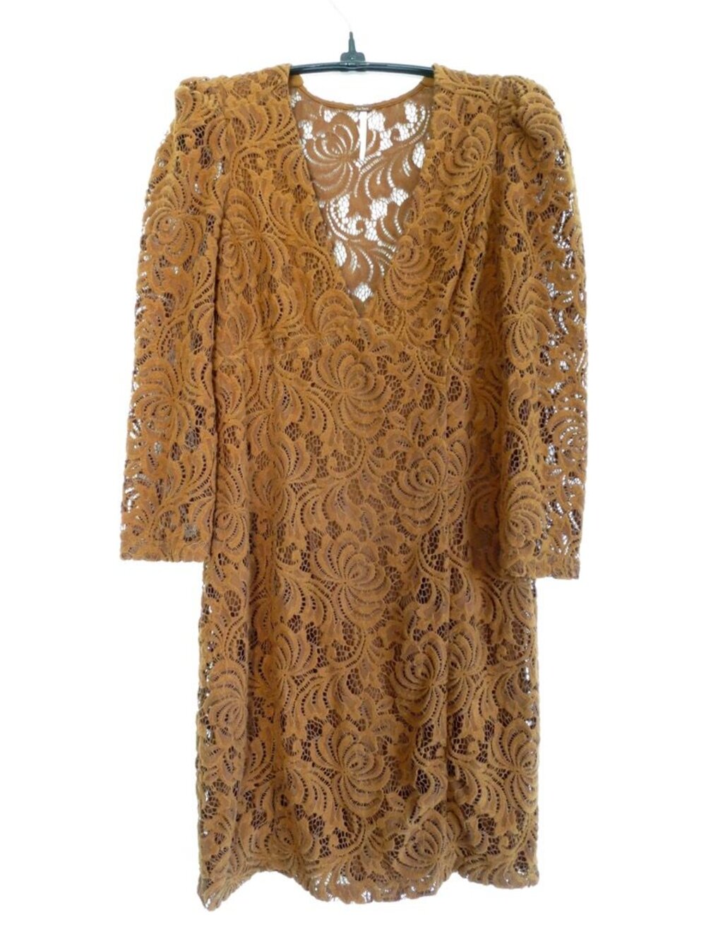 Free People Dana's Bodycon Lace Mini Dress Rust Brown Puff Sleeve - XS EUC
